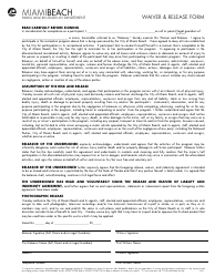 Document preview: Waiver & Release Form - City of Miami Beach, Florida