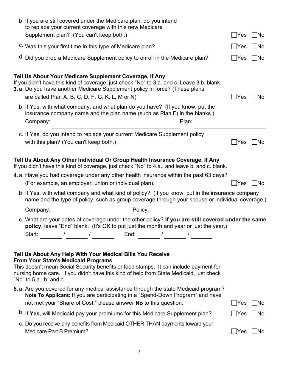 Form 021775 Group Medicare Supplement Enrollment Application - Premera Blue Cross - Washington, Page 3