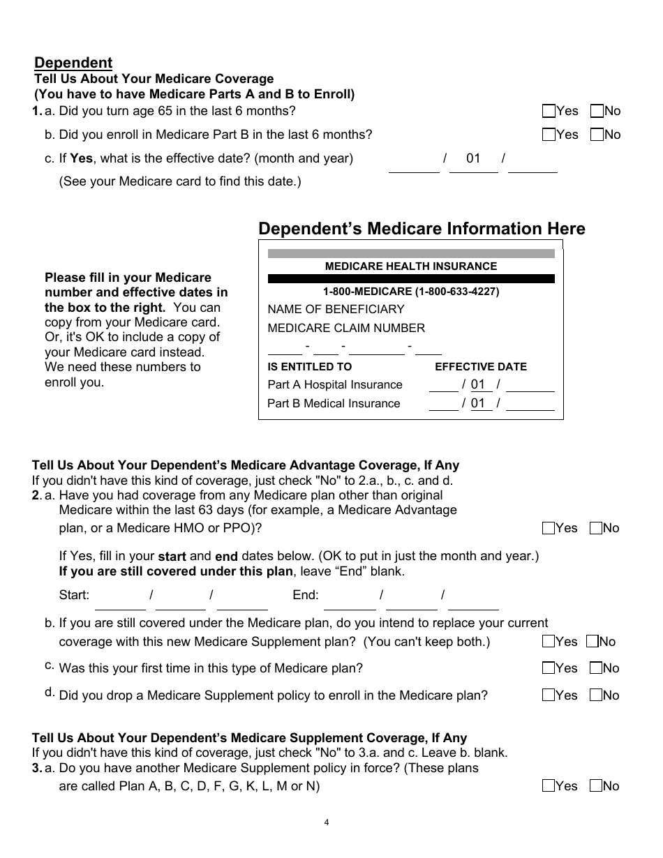 Form 021775 Group Medicare Supplement Enrollment Application - Premera Blue Cross - Washington, Page 4