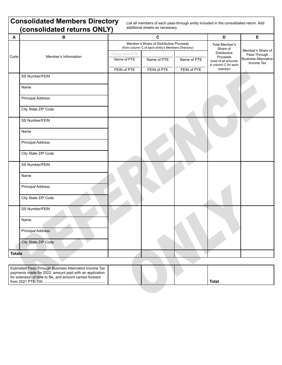 Form PTE-100 Pass-Through Business Alternative Income Tax Return - New Jersey, Page 4