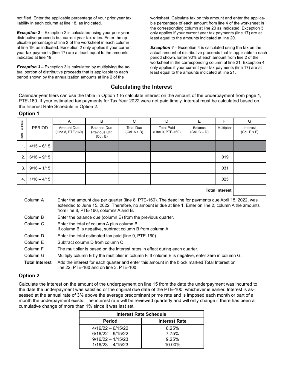 Form PTE-160 Underpayment of Estimated Pass-Through Business Alternative Income Tax - New Jersey, Page 3