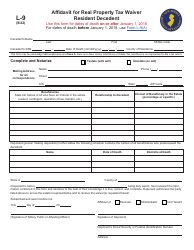 Form L-9 Affidavit for Real Property Tax Waiver - Resident Decedent - for Deaths on or After January 1, 2018 - New Jersey