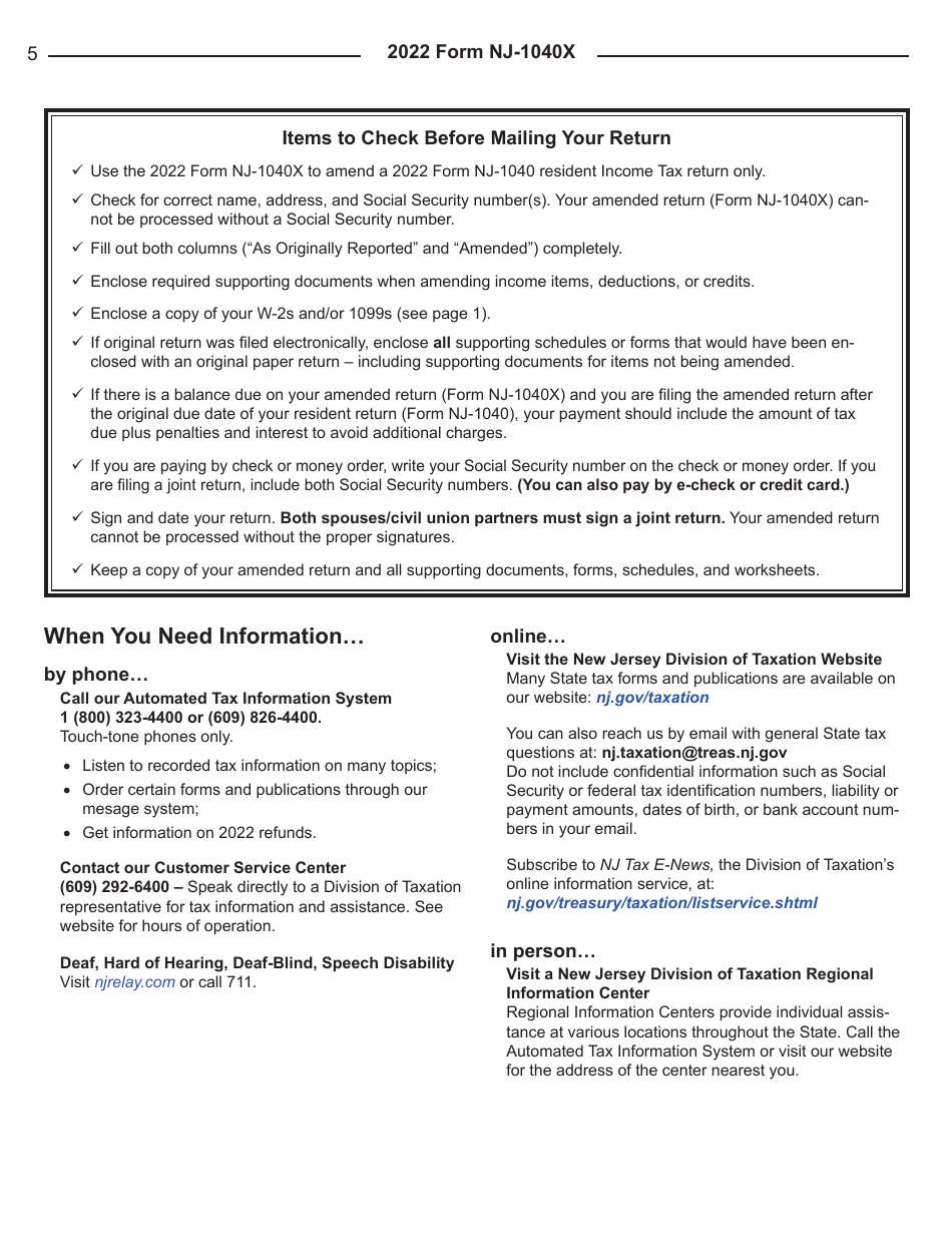 Download Instructions for Form NJ1040X New Jersey Amended Resident