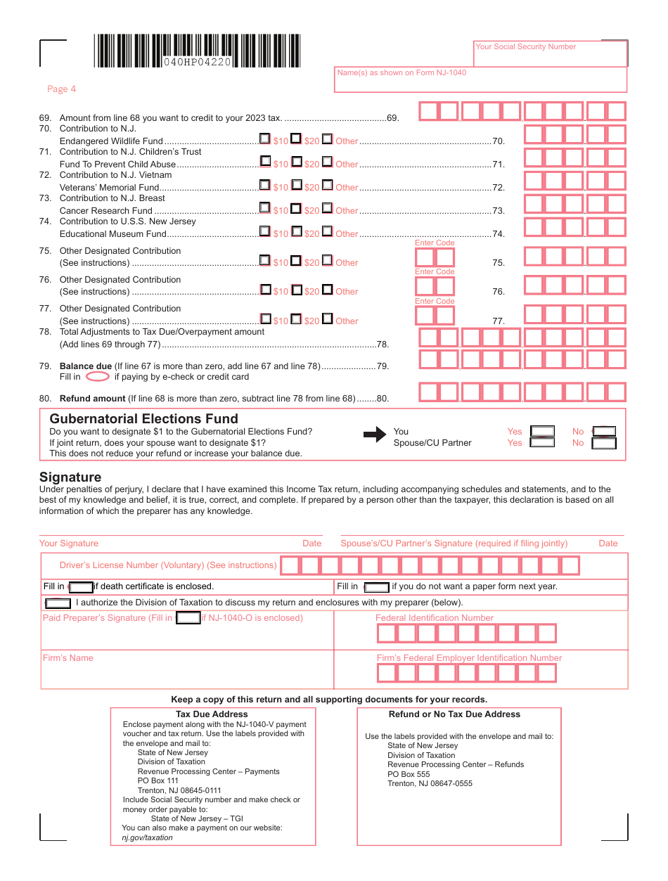 Form NJ-1040 Download Fillable PDF or Fill Online New Jersey Resident ...