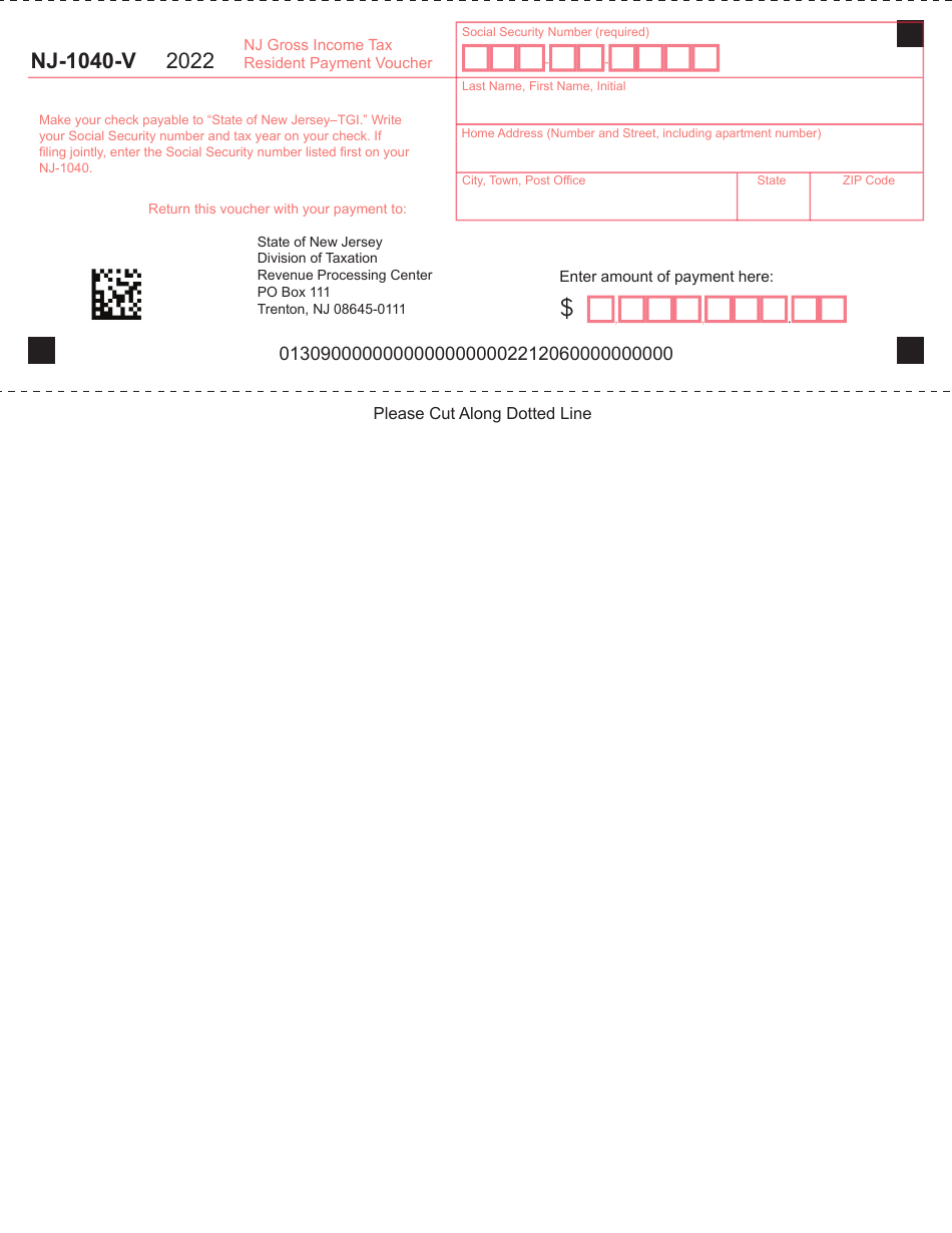 Form NJ1040V Download Fillable PDF or Fill Online Resident Tax