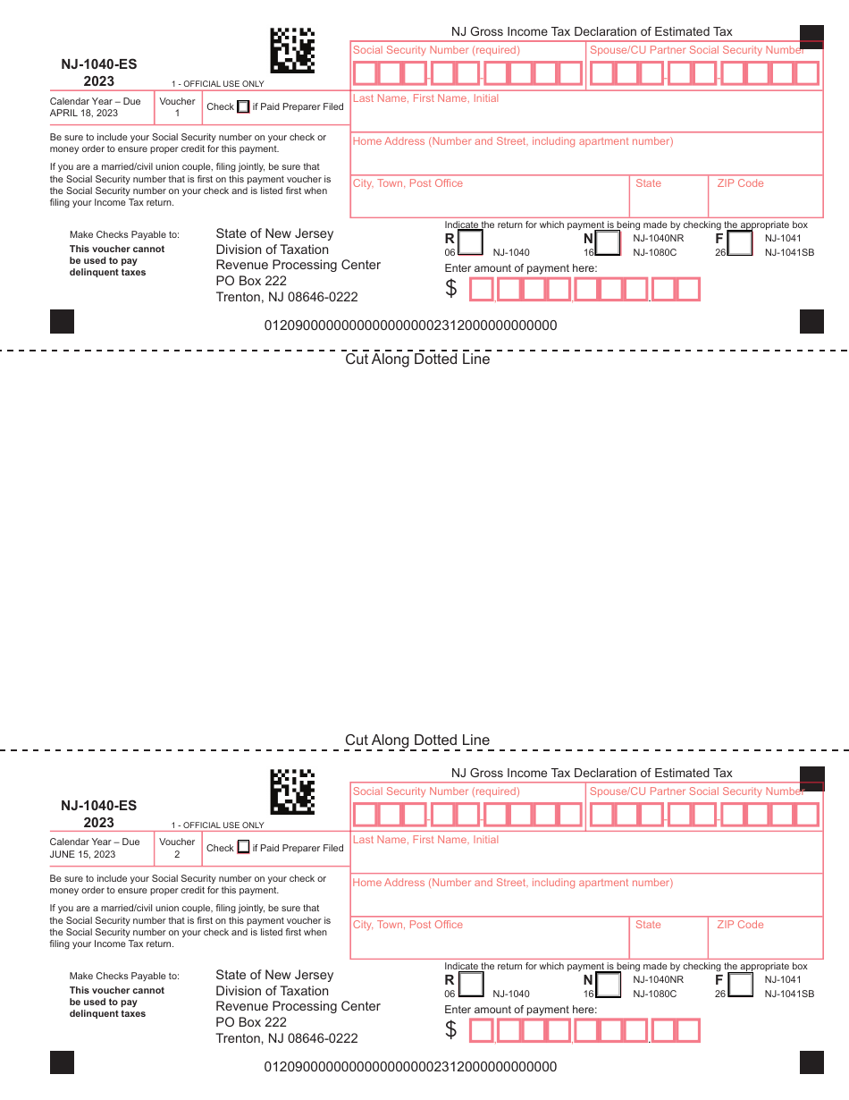 Form NJ1040ES Download Fillable PDF or Fill Online Nj Gross