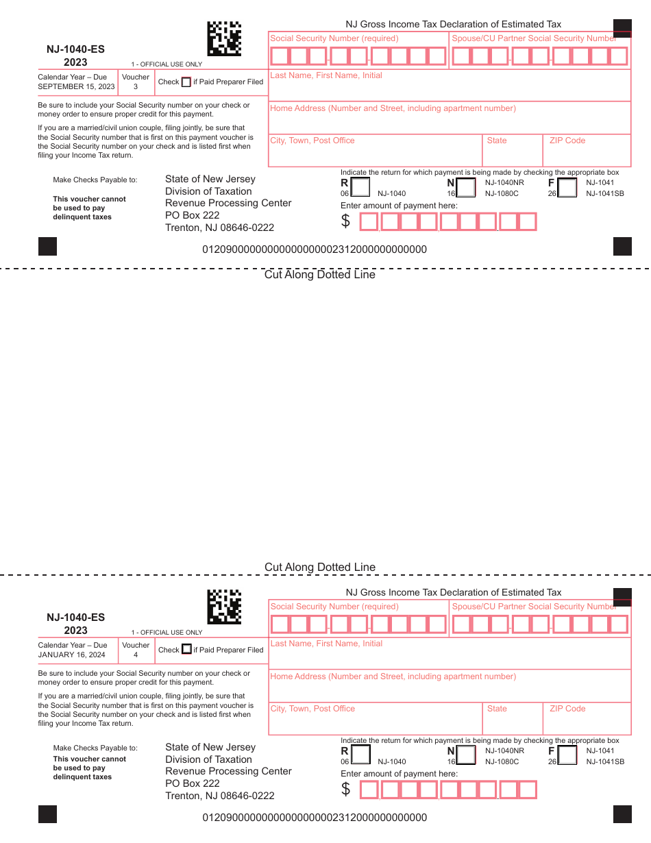 Form NJ-1040-ES Nj Gross Income Tax Declaration of Estimated Tax - New Jersey, Page 2