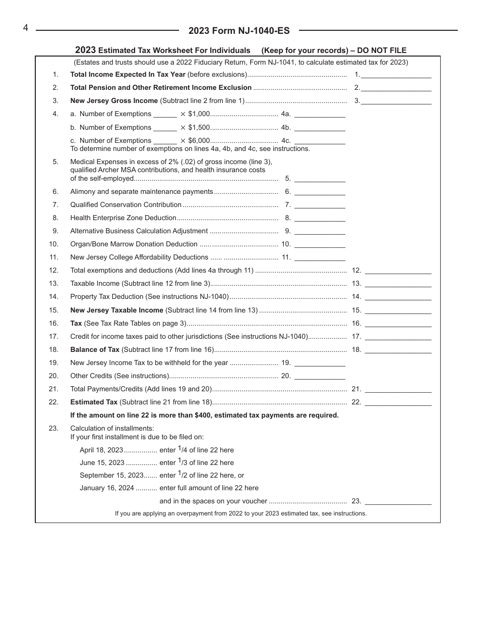 Instructions for Form NJ-1040-ES Nj Gross Income Tax Declaration of Estimated Tax - New Jersey, Page 4