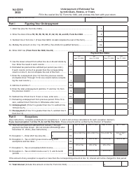 Form NJ-2210 Underpayment of Estimated Tax by Individuals, Estates, or Trusts - New Jersey
