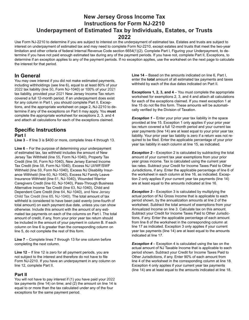 Form NJ-2210 Underpayment of Estimated Tax by Individuals, Estates, or Trusts - New Jersey, Page 3