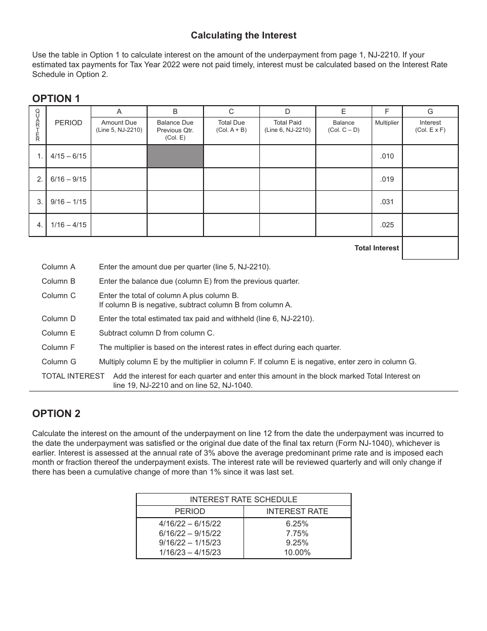 Form NJ-2210 Underpayment of Estimated Tax by Individuals, Estates, or Trusts - New Jersey, Page 4