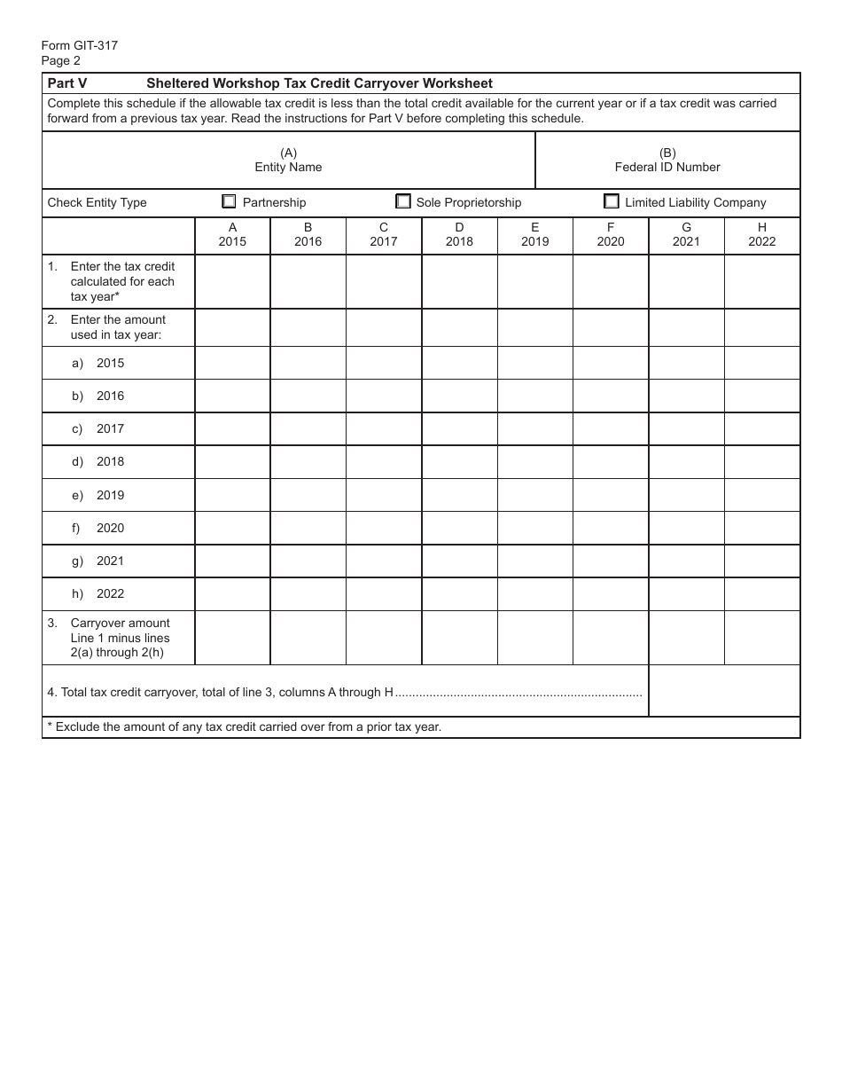 Form GIT-317 Sheltered Workshop Tax Credit - New Jersey, Page 2