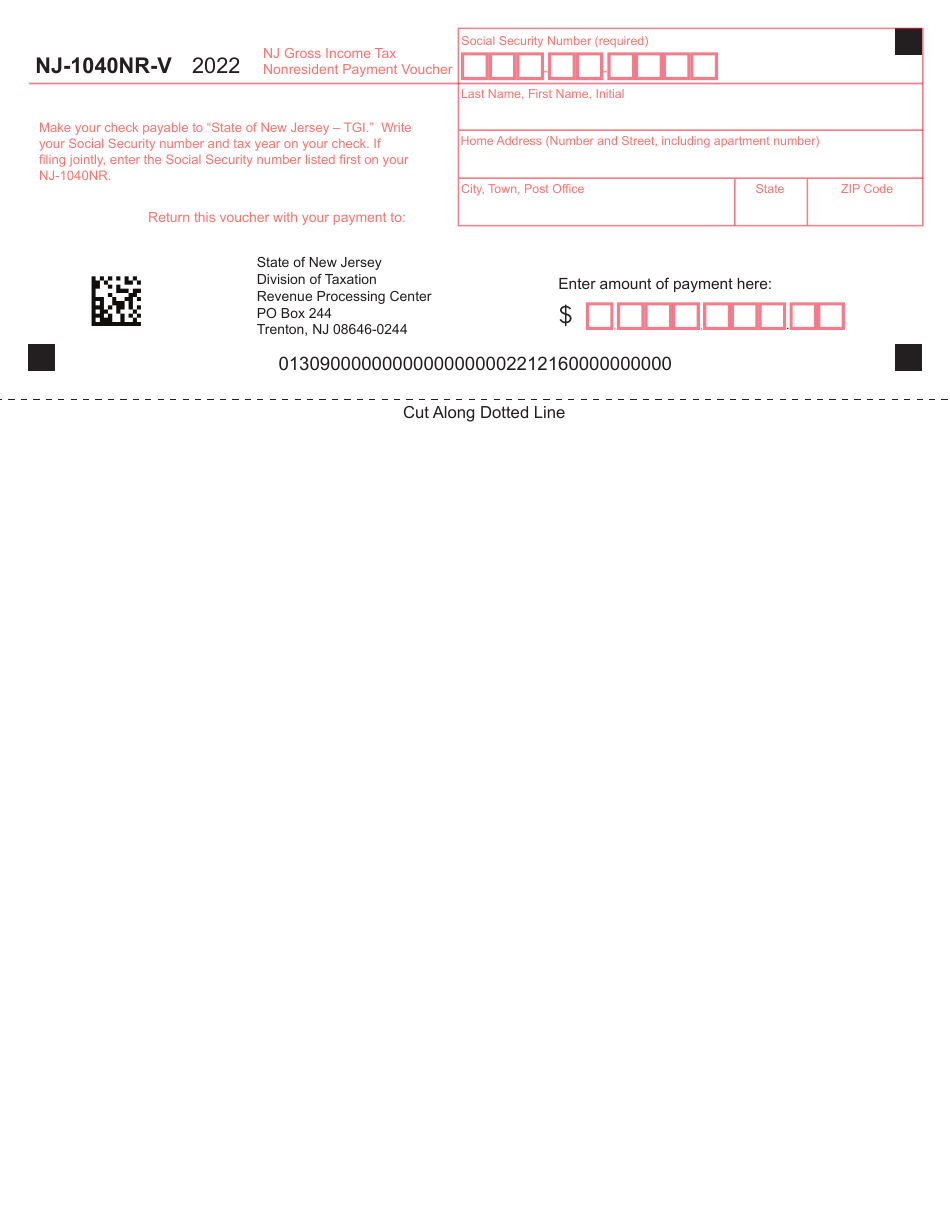 Form NJ1040NRV Download Fillable PDF or Fill Online Nonresident