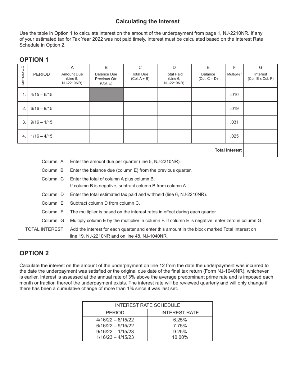 Form NJ-2210NR Underpayment of Estimated Tax by Nonresident Individuals - New Jersey, Page 4
