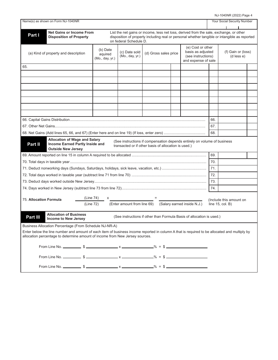 Form NJ-1040NR New Jersey Nonresident Income Tax Return - New Jersey, Page 4