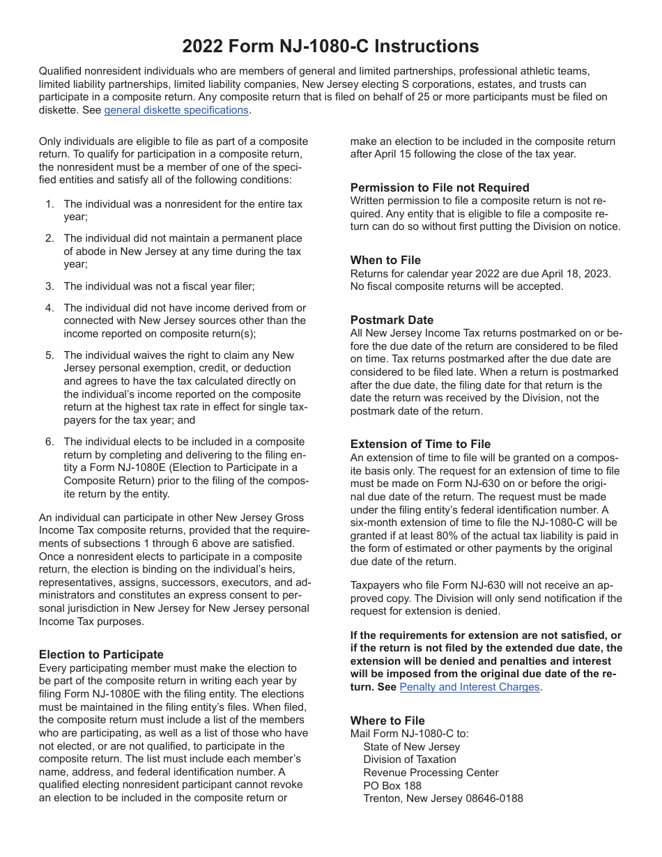 Instructions for Form NJ-1080-C, NJ-1080E - New Jersey, Page 1