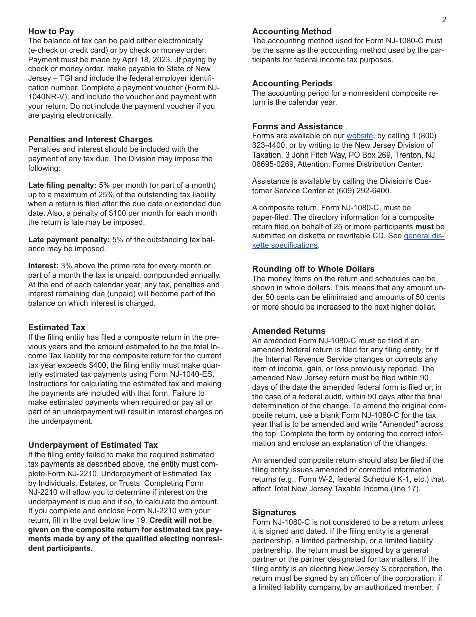 Instructions for Form NJ-1080-C, NJ-1080E - New Jersey, Page 2