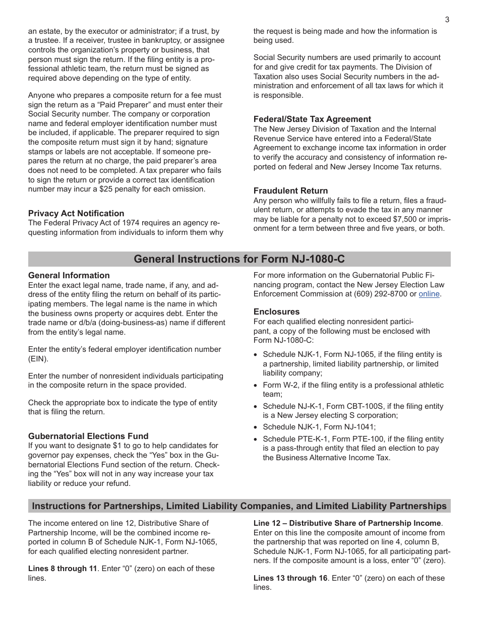 Instructions for Form NJ-1080-C, NJ-1080E - New Jersey, Page 3