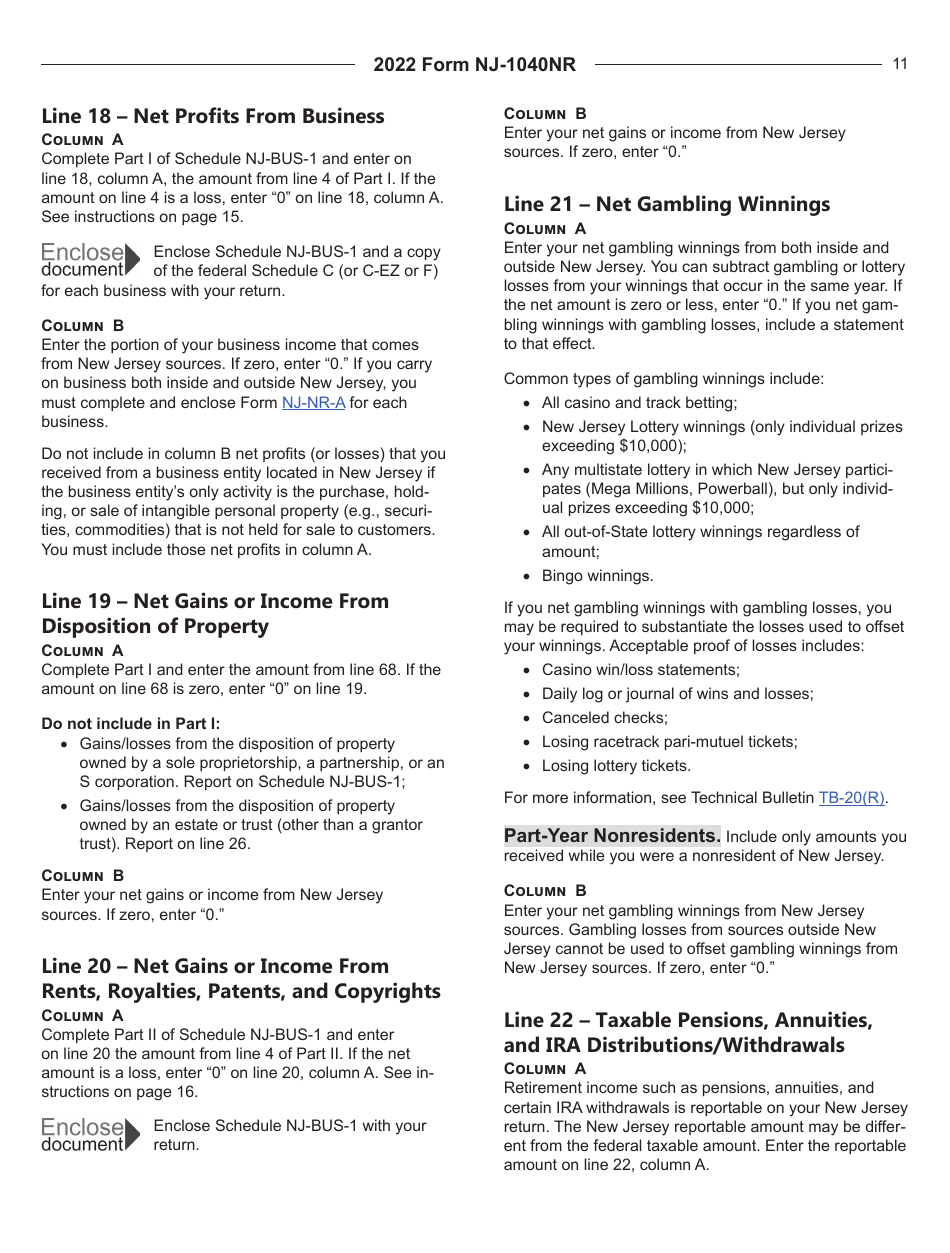 Instructions for Form NJ-1040NR New Jersey Nonresident Income Tax Return - New Jersey, Page 11