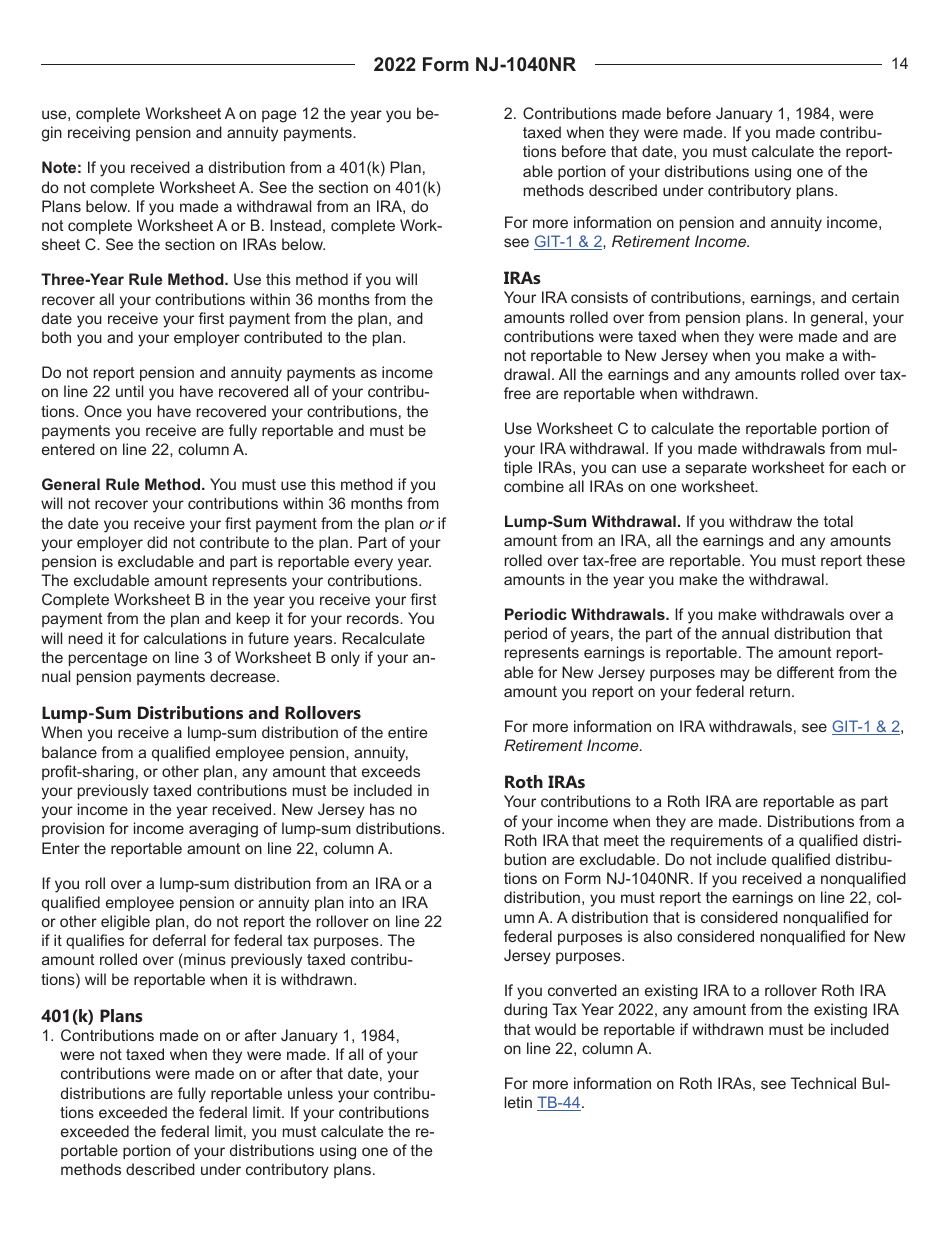 Instructions for Form NJ-1040NR New Jersey Nonresident Income Tax Return - New Jersey, Page 14