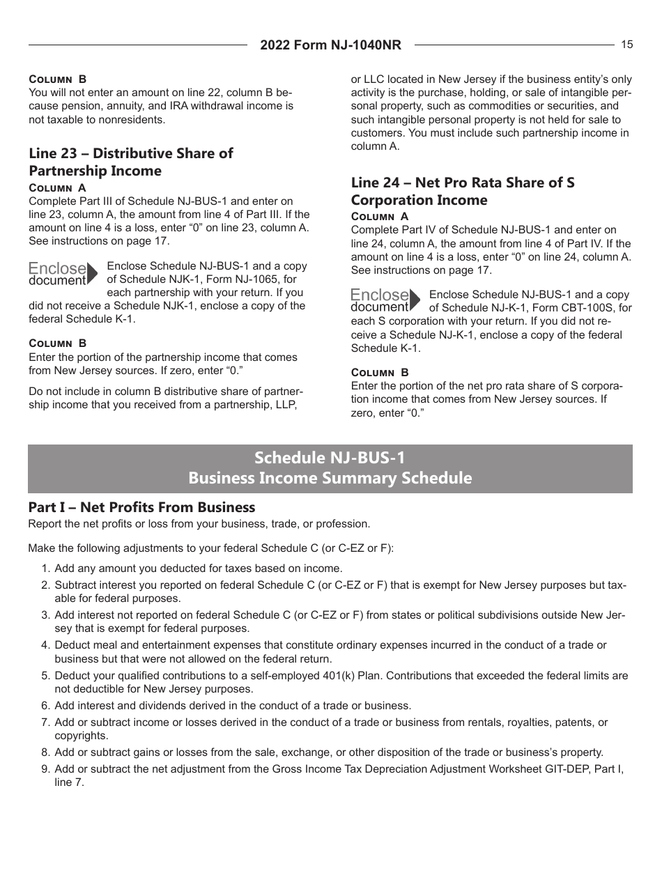 Instructions for Form NJ-1040NR New Jersey Nonresident Income Tax Return - New Jersey, Page 15