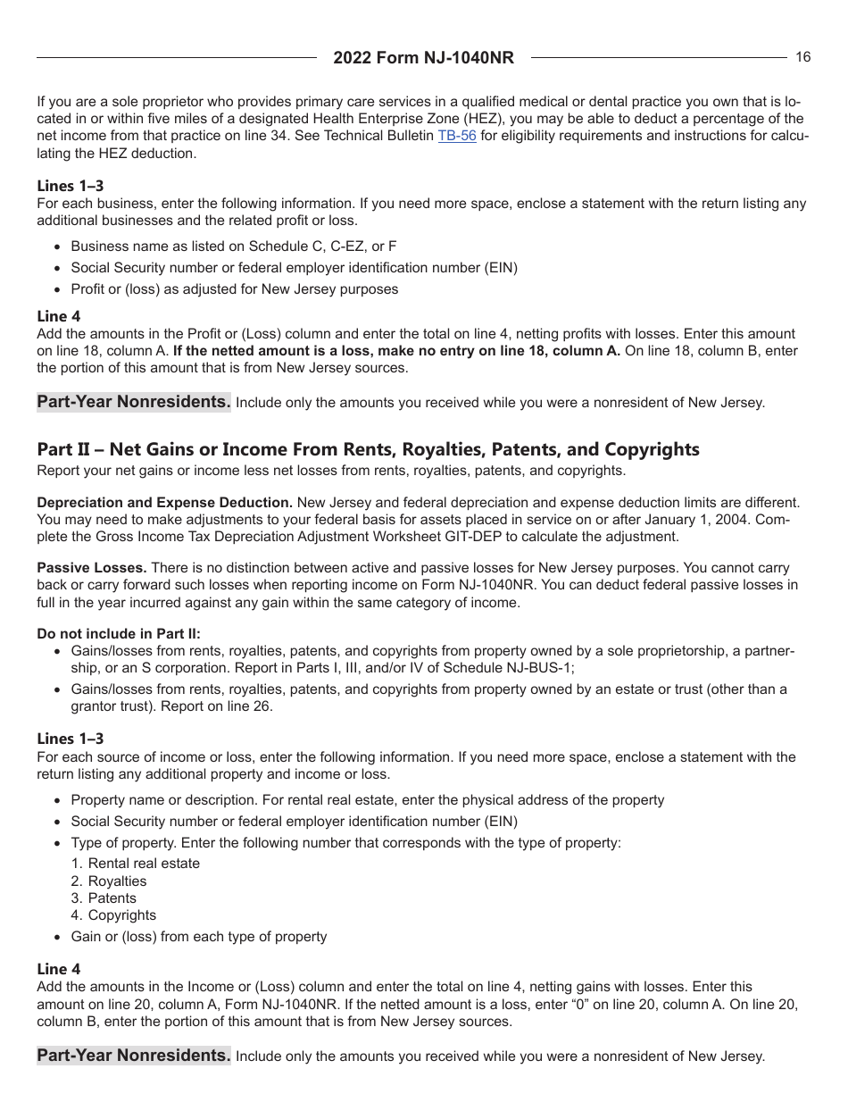 Instructions for Form NJ-1040NR New Jersey Nonresident Income Tax Return - New Jersey, Page 16