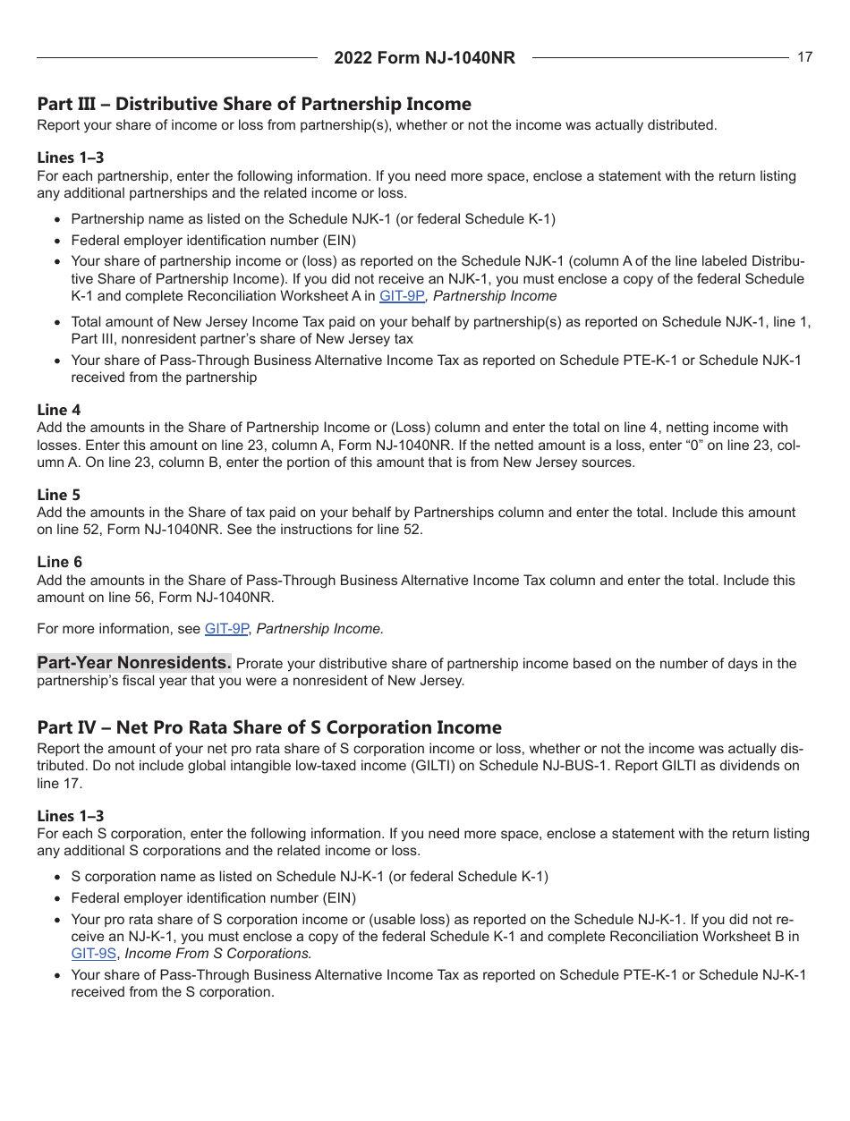 Instructions for Form NJ-1040NR New Jersey Nonresident Income Tax Return - New Jersey, Page 17