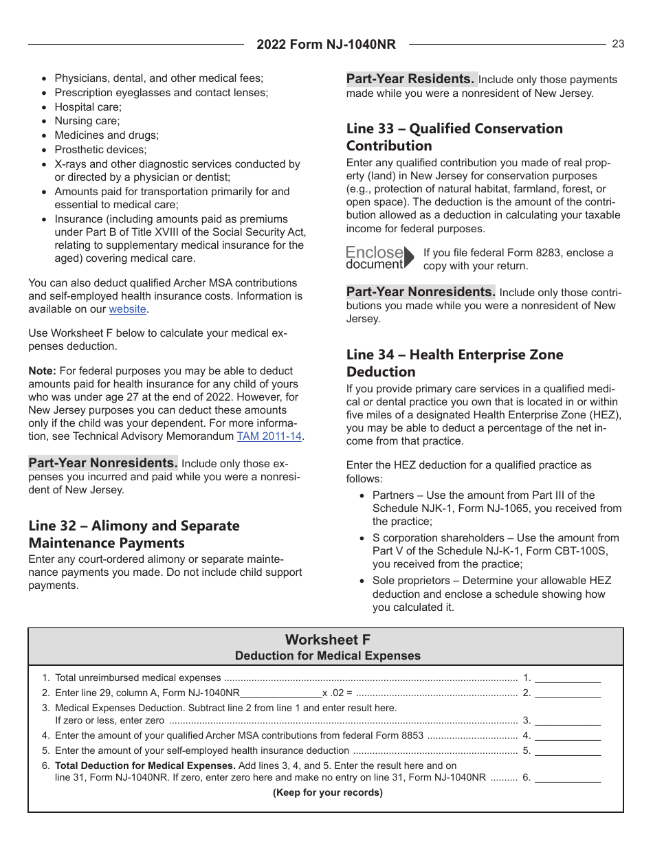 Instructions for Form NJ-1040NR New Jersey Nonresident Income Tax Return - New Jersey, Page 23