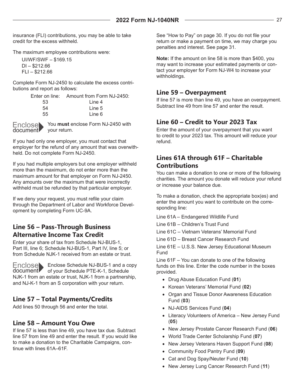 Instructions for Form NJ-1040NR New Jersey Nonresident Income Tax Return - New Jersey, Page 27