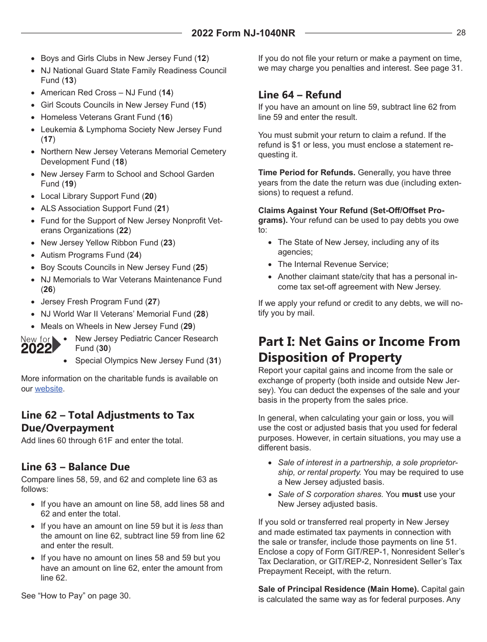 Download Instructions for Form NJ-1040NR New Jersey Nonresident Income ...