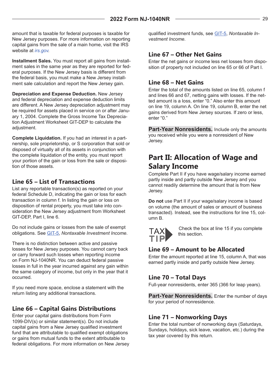 Instructions for Form NJ-1040NR New Jersey Nonresident Income Tax Return - New Jersey, Page 29