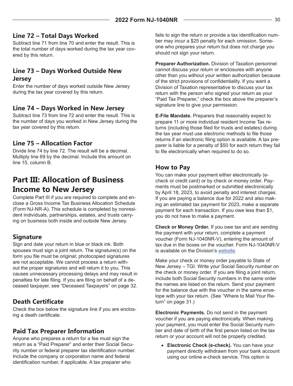 Instructions for Form NJ-1040NR New Jersey Nonresident Income Tax Return - New Jersey, Page 30