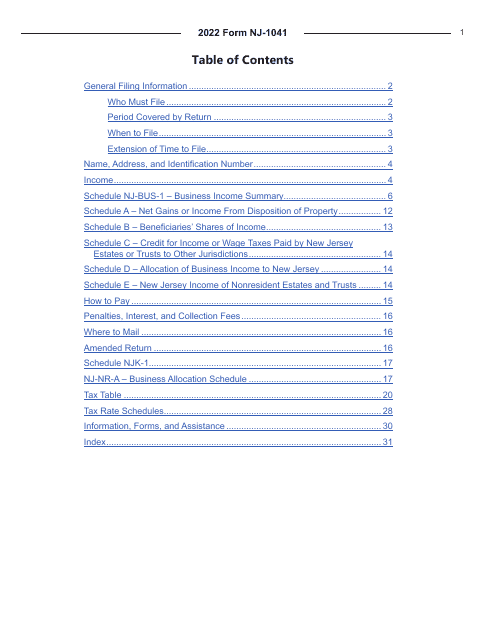 Download Instructions for Form NJ-1041 New Jersey Income Tax Fiduciary ...
