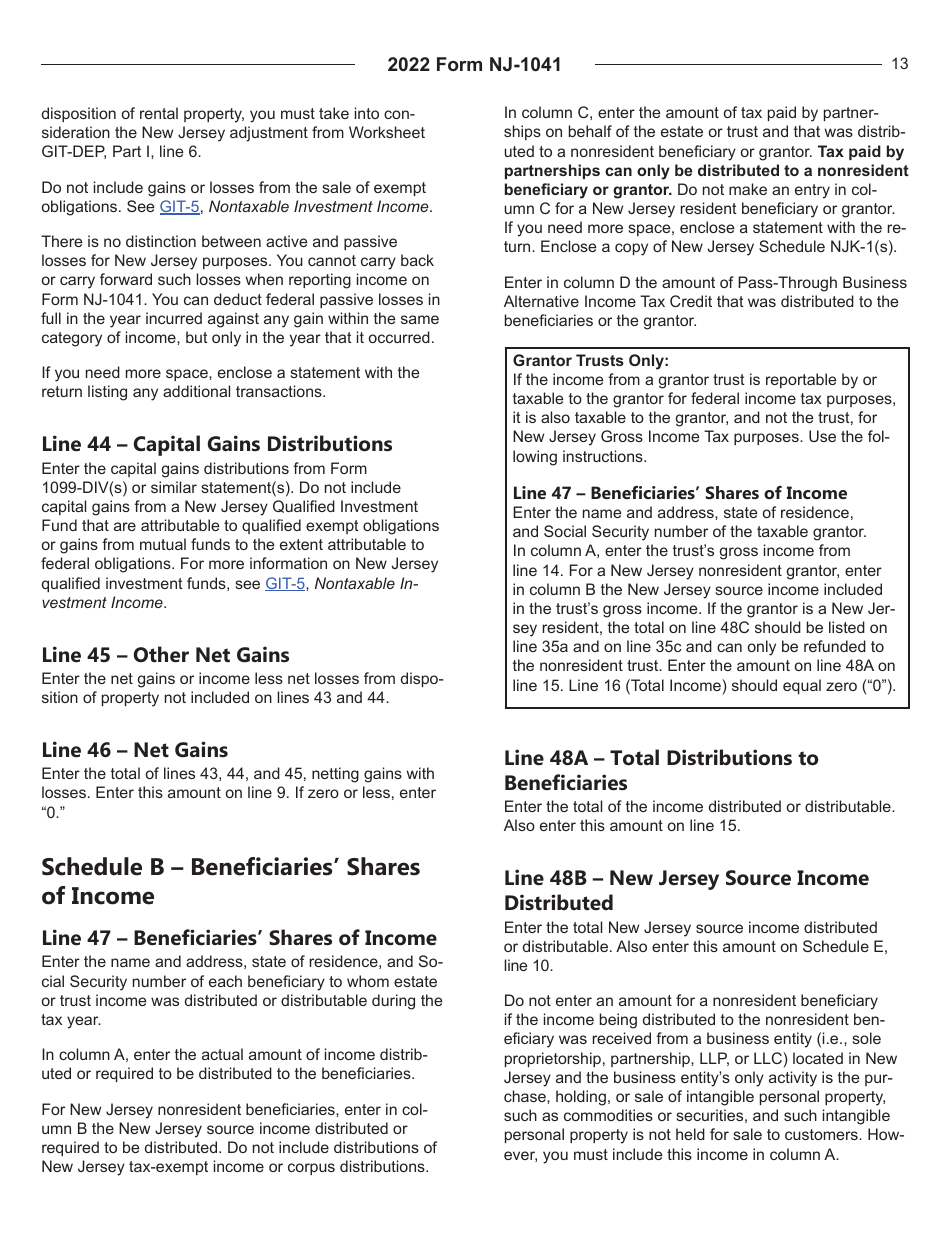 Instructions for Form NJ-1041 New Jersey Income Tax Fiduciary Return - New Jersey, Page 13