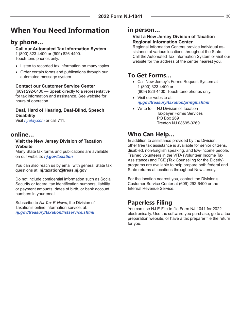 Instructions for Form NJ-1041 New Jersey Income Tax Fiduciary Return - New Jersey, Page 30