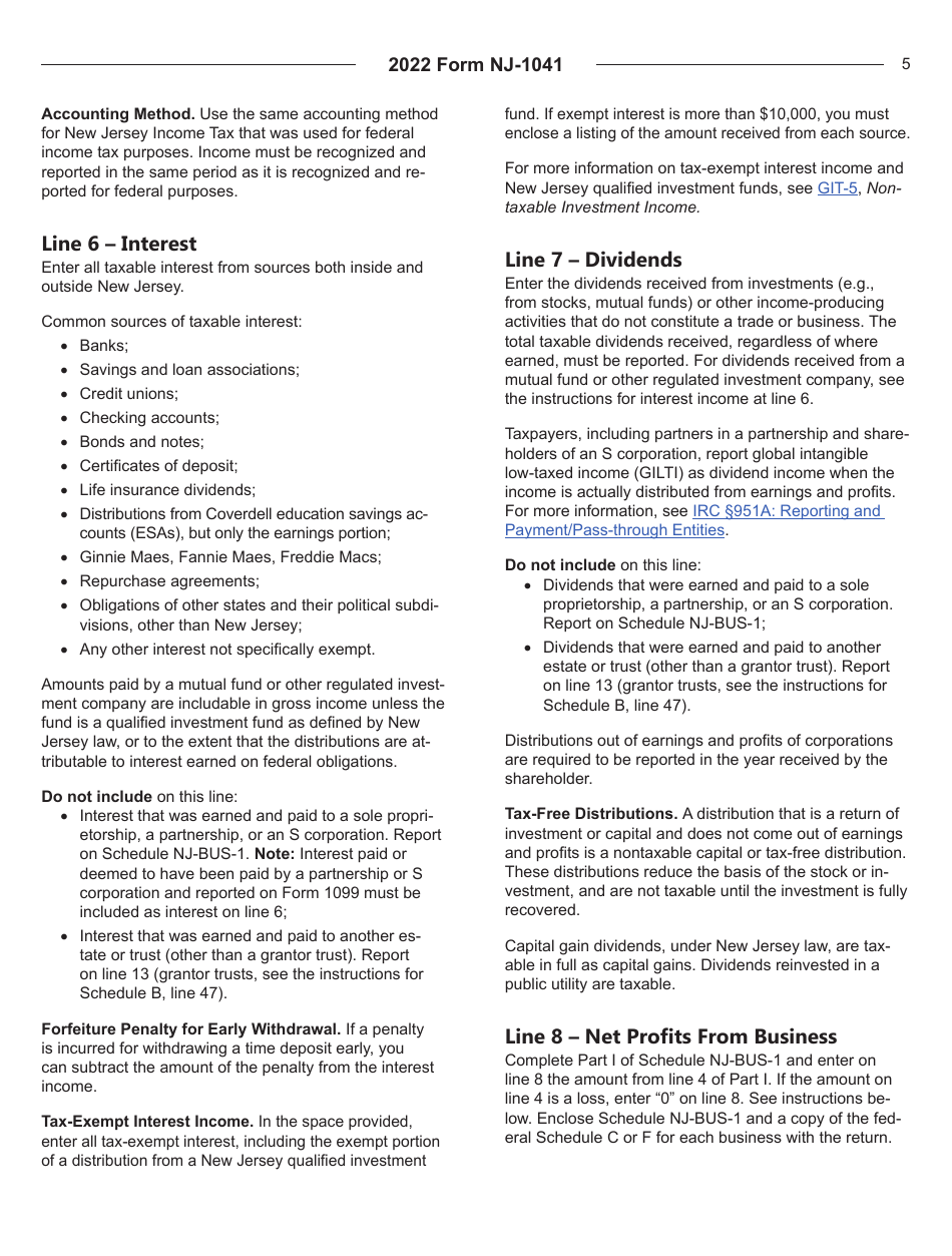 Instructions for Form NJ-1041 New Jersey Income Tax Fiduciary Return - New Jersey, Page 5