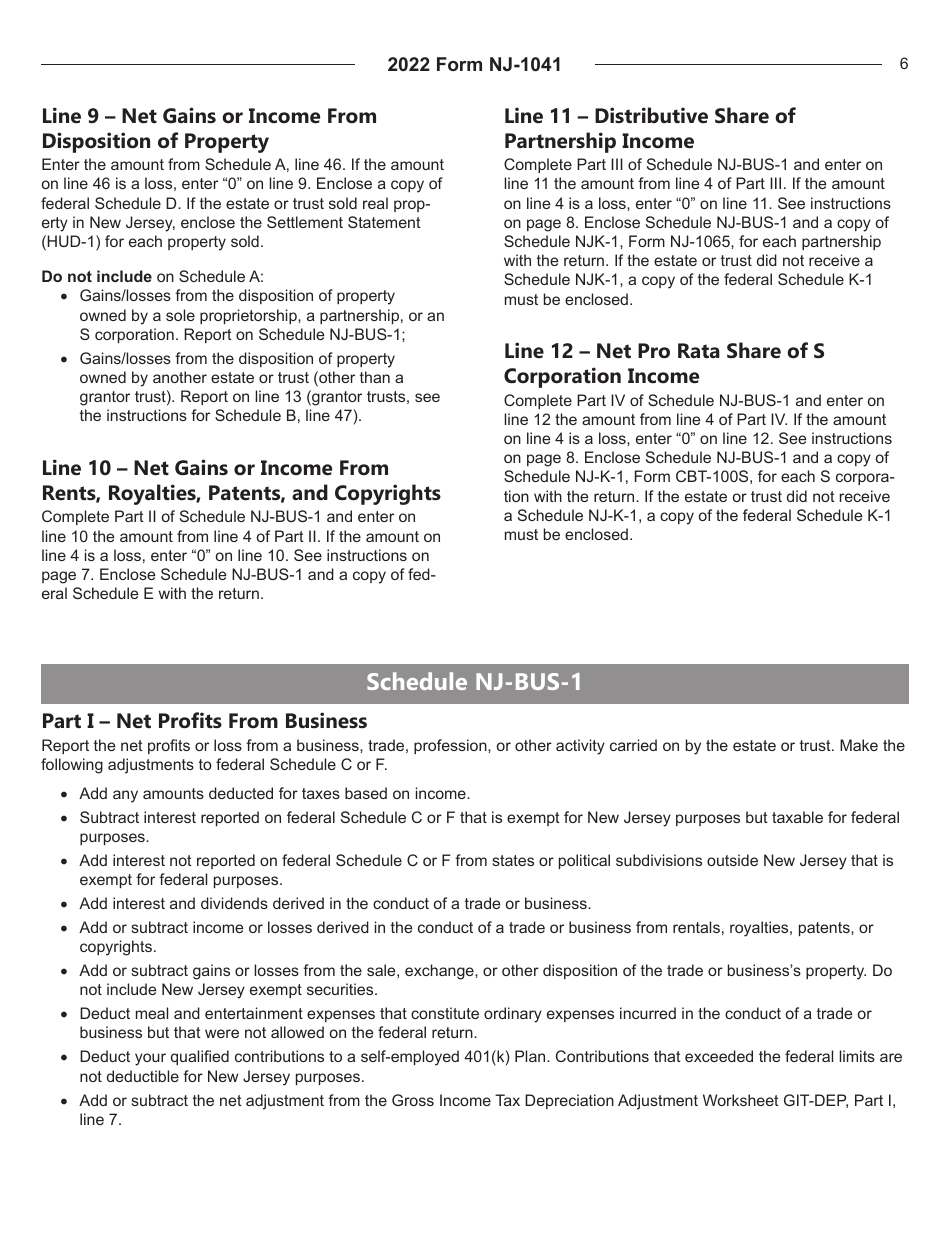 Instructions for Form NJ-1041 New Jersey Income Tax Fiduciary Return - New Jersey, Page 6