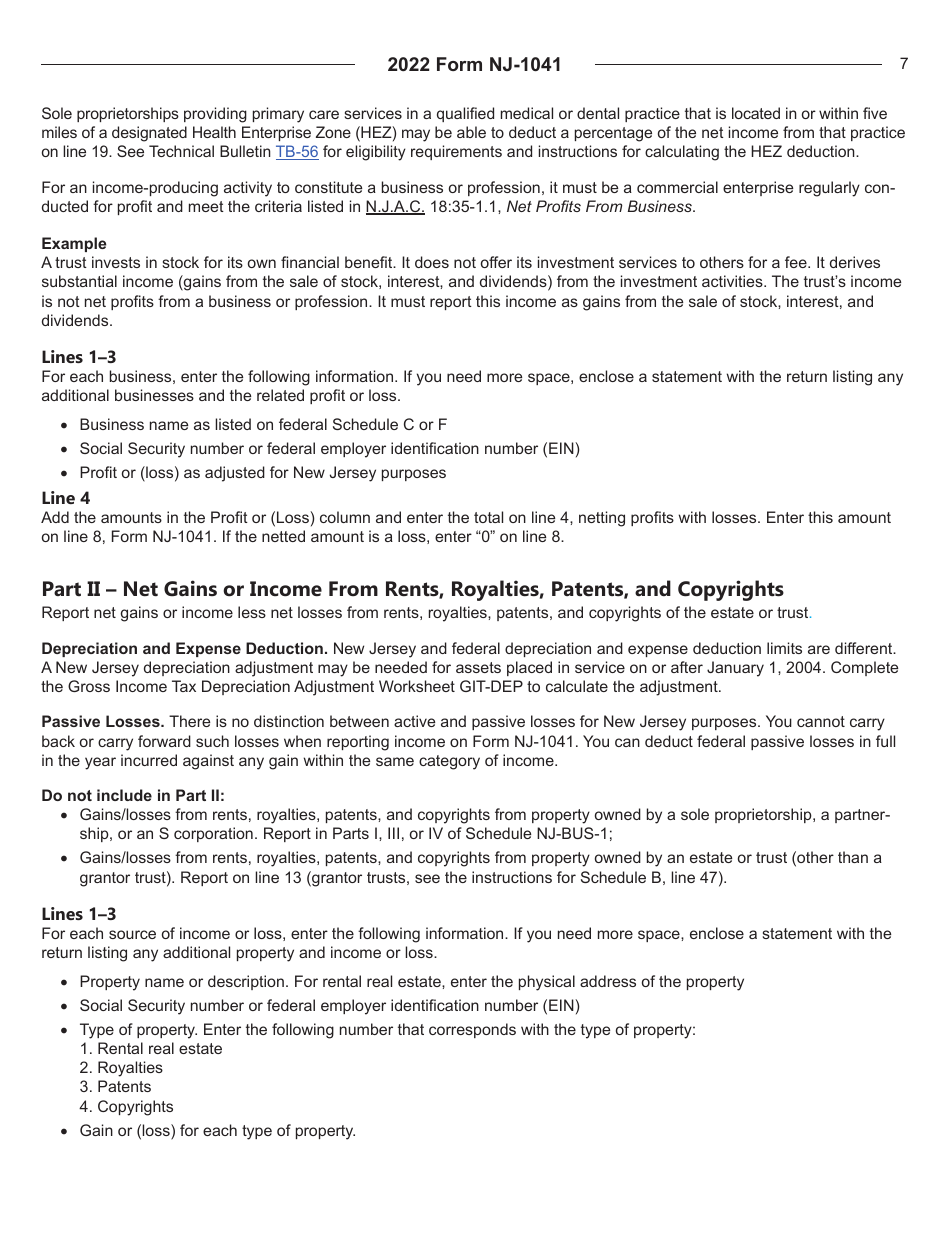 Instructions for Form NJ-1041 New Jersey Income Tax Fiduciary Return - New Jersey, Page 7