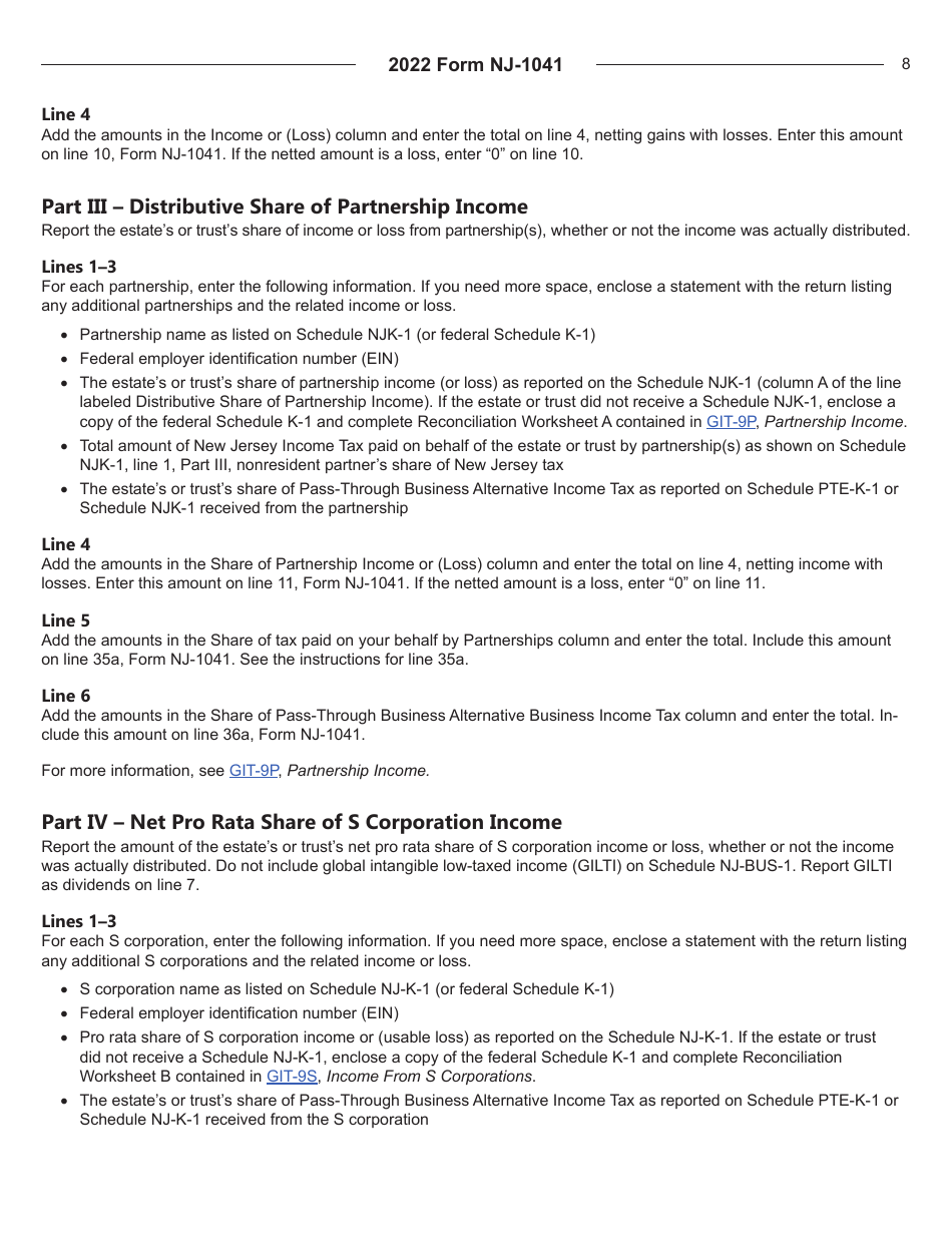 Instructions for Form NJ-1041 New Jersey Income Tax Fiduciary Return - New Jersey, Page 8