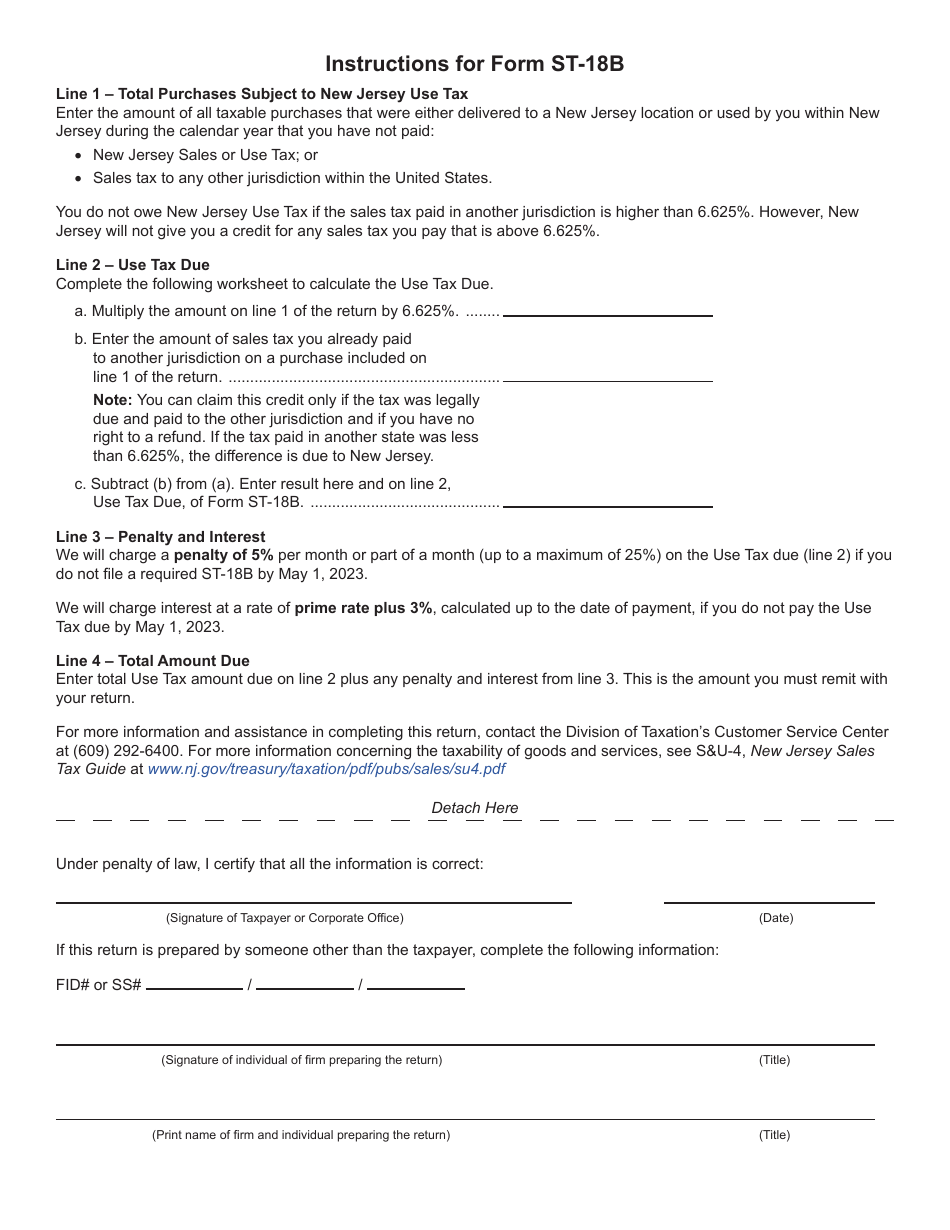 Form ST-18B Annual Business Use Tax Return - New Jersey, Page 2