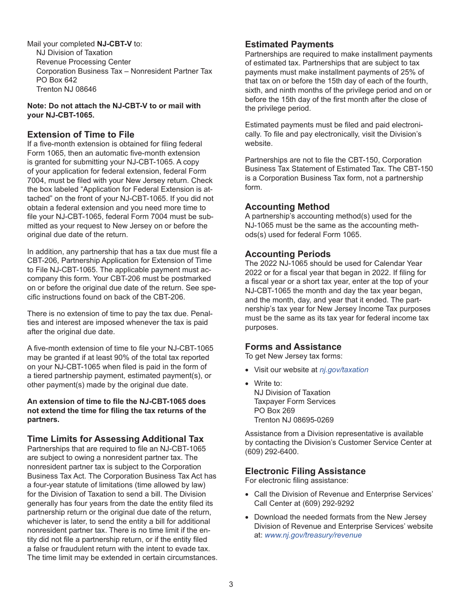 Instructions for Form NJ-CBT-1065 New Jersey Partnership Return - Corporation Business Tax - New Jersey, Page 3