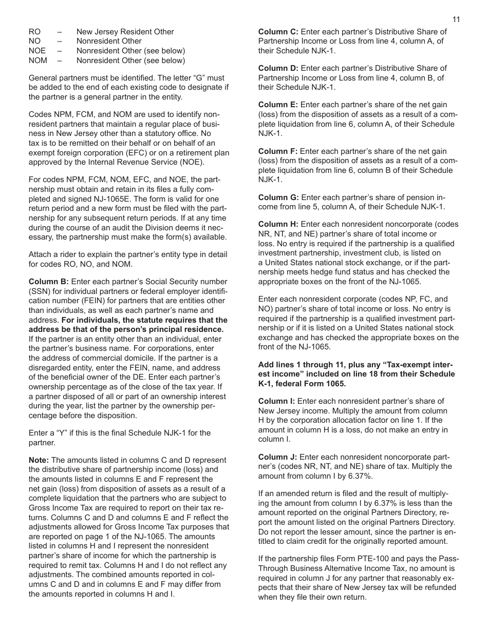 Download Instructions for Form NJ1065 New Jersey Partnership Return