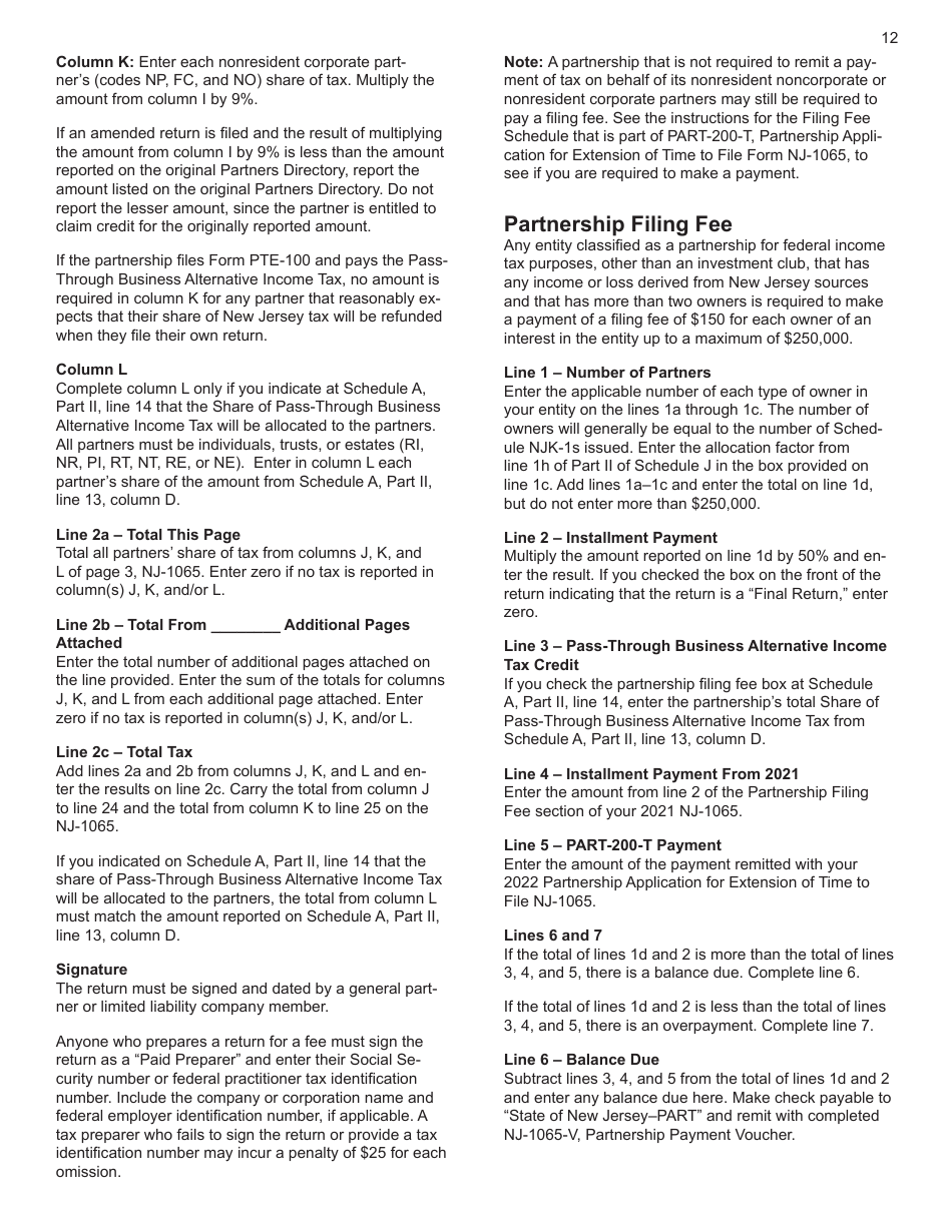 Download Instructions for Form NJ1065 New Jersey Partnership Return