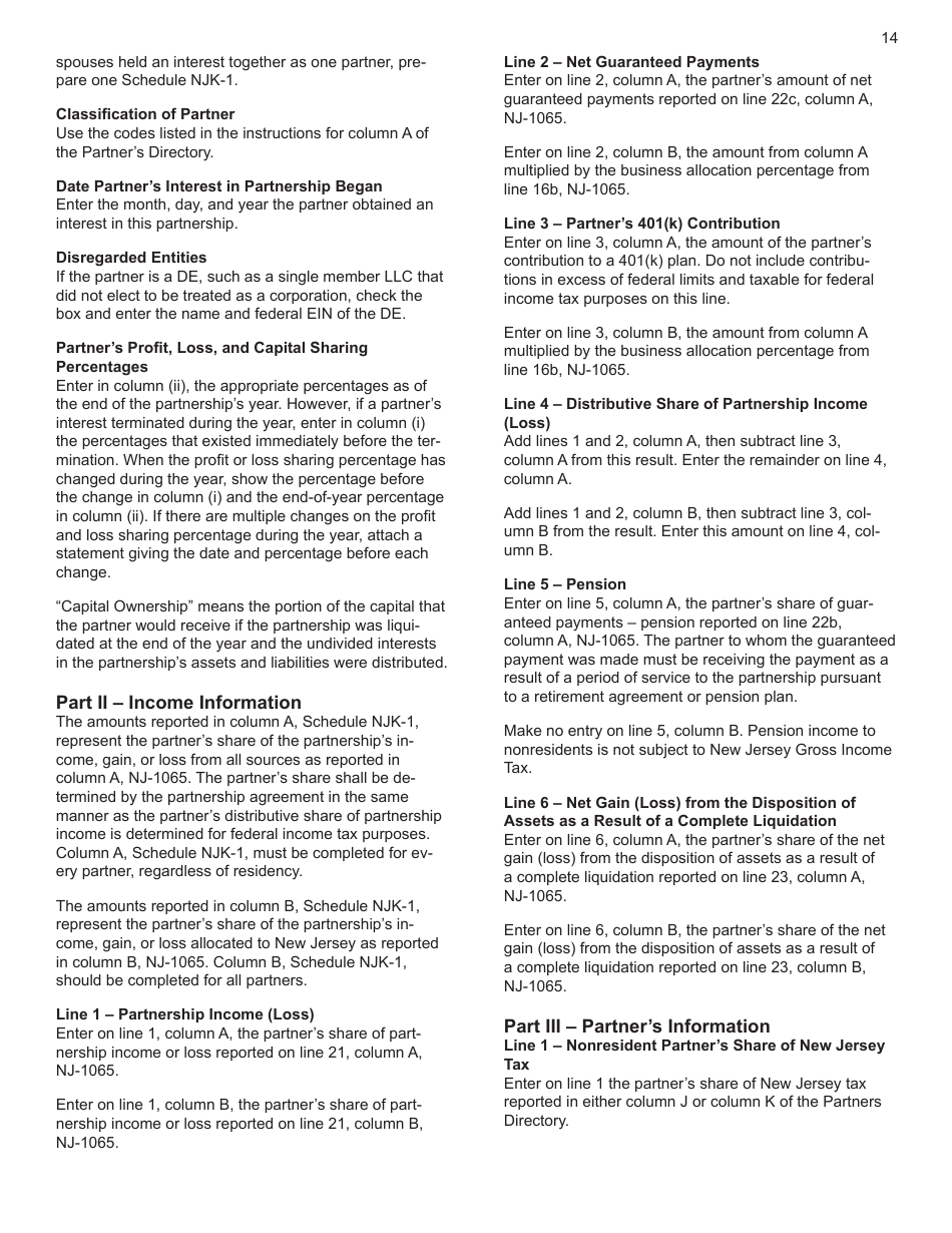 Instructions for Form NJ-1065 New Jersey Partnership Return - New Jersey, Page 14