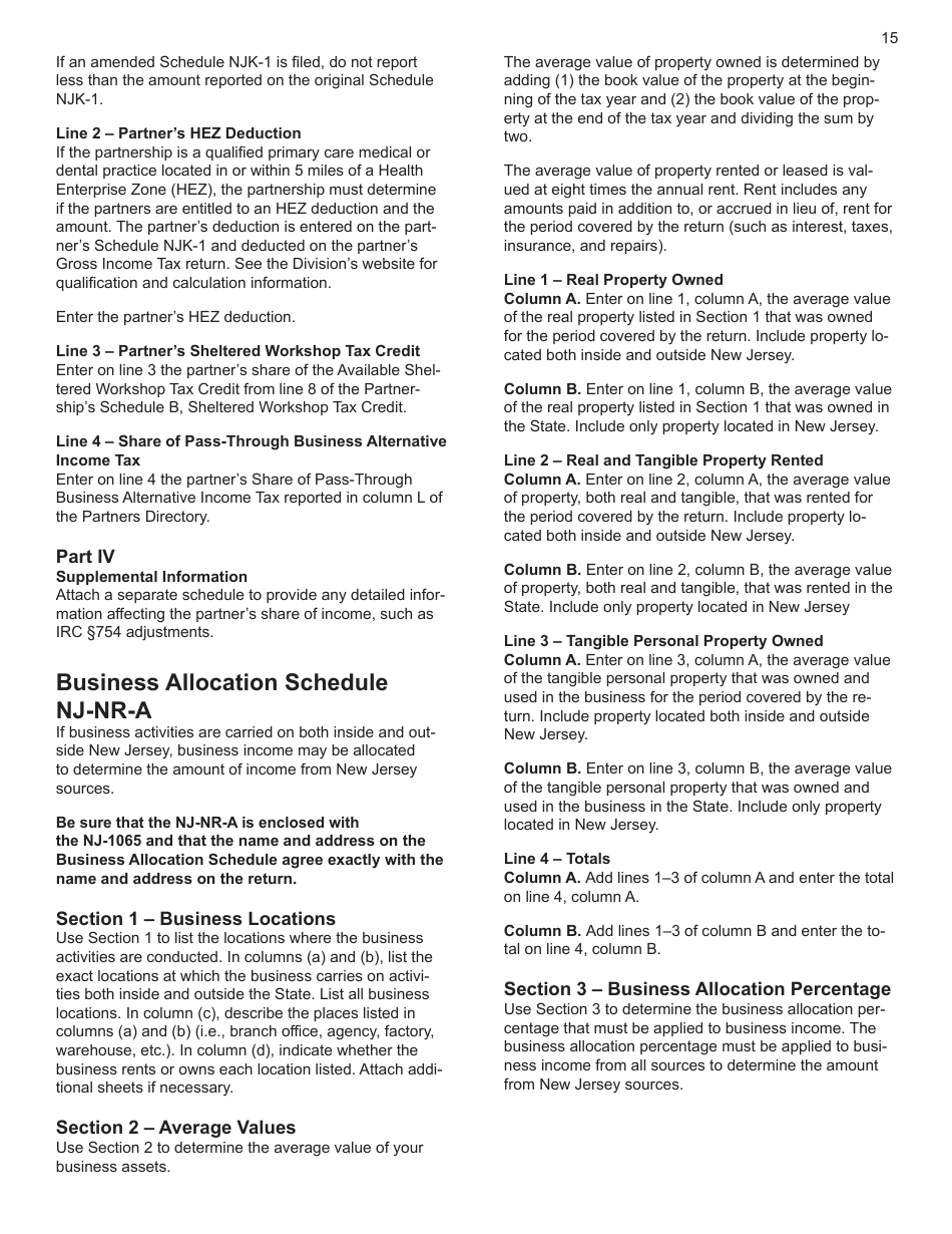 Instructions for Form NJ-1065 New Jersey Partnership Return - New Jersey, Page 15