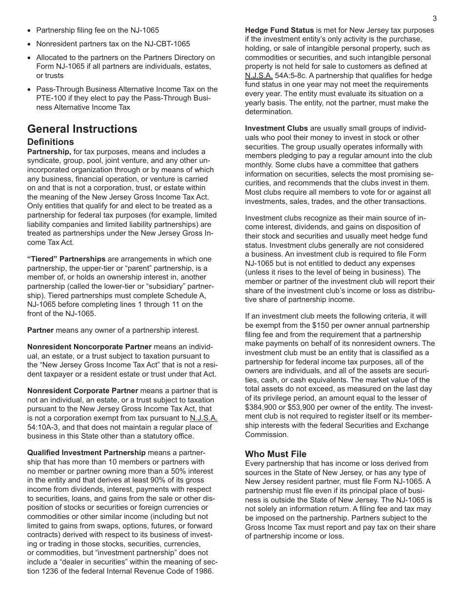 Instructions for Form NJ-1065 New Jersey Partnership Return - New Jersey, Page 3