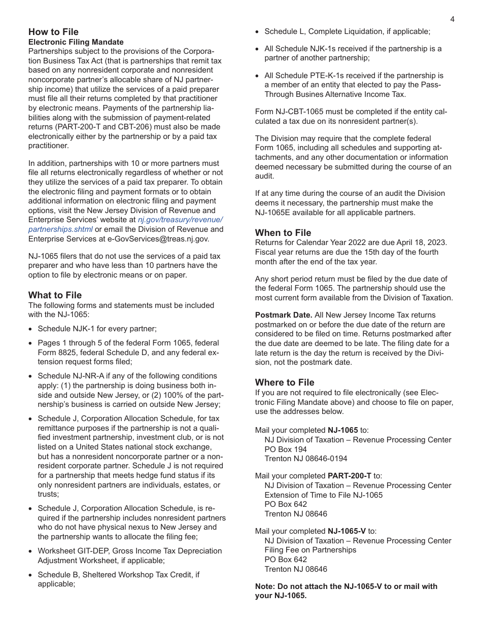 Download Instructions for Form NJ1065 New Jersey Partnership Return