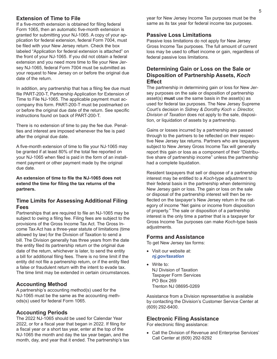 Download Instructions for Form NJ1065 New Jersey Partnership Return