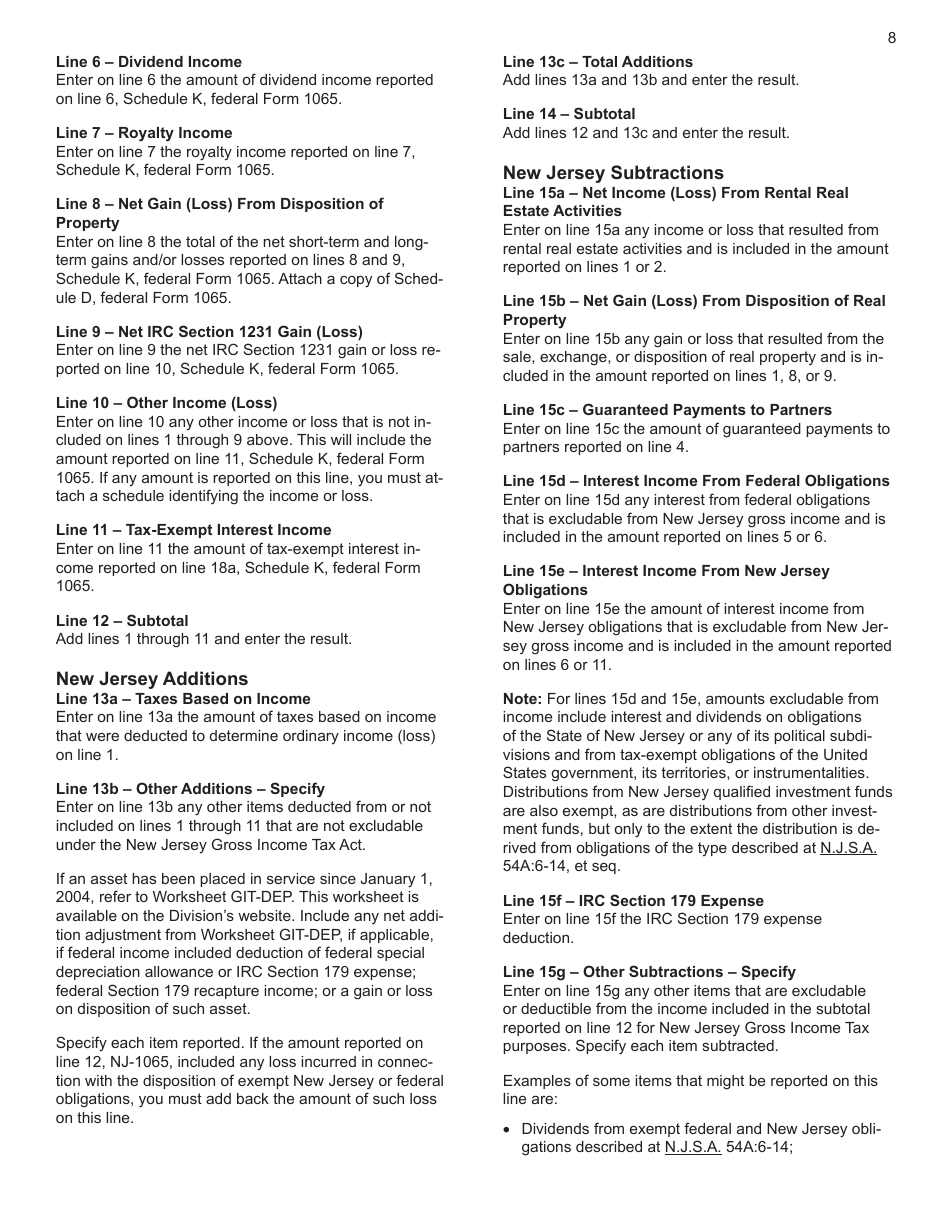 Instructions for Form NJ-1065 New Jersey Partnership Return - New Jersey, Page 8