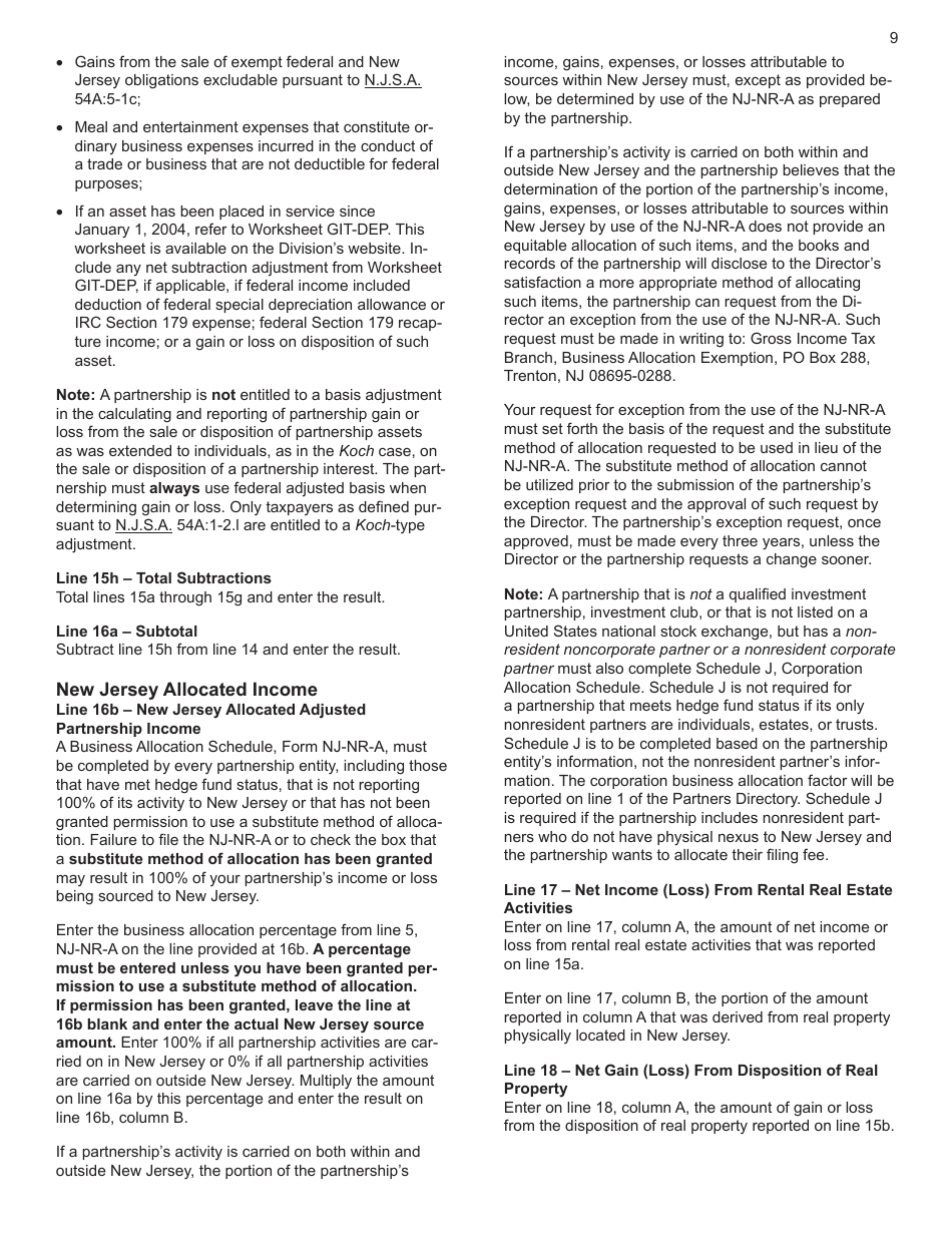 Download Instructions for Form NJ1065 New Jersey Partnership Return